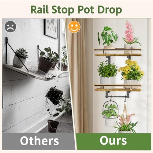 LASZOLA Floating Plant Shelves Holder Wall Indoor with Light, 1 Pack Brown - Image 4
