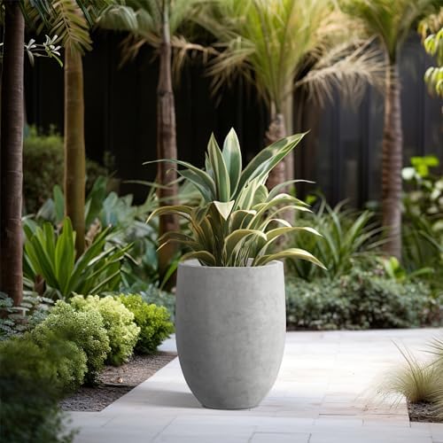Kante 21.7" Tall Concrete Planter, Large Round Bullet Pot, Pale Gray - Image 6