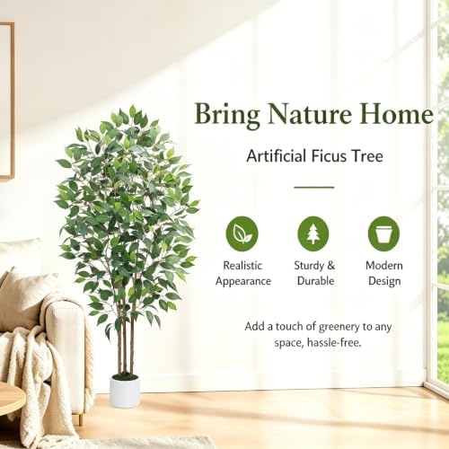 GTIDEA 5FT Artificial Ficus Tree with White Planter, Fake Plants Indoor - Image 4
