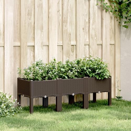 Gecheer Elevated Garden Planter Box with Legs, 47x16x17 Inch Brown Raised Planter for Outdoor Patio Terrace, Durable PP Rattan Look Flower Pot for Vegetables Herbs Climbing Plants by Gecheer