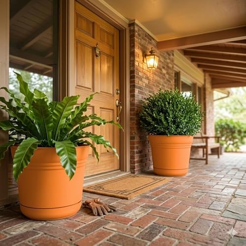 Bloem Saturn 10" Plastic Planter with Saucer, Mango, 4-Pack - Image 2