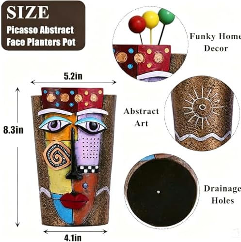 Picasso Abstract Face Planters Flower Pots, Handmade Resin Pots for Plants - Image 2