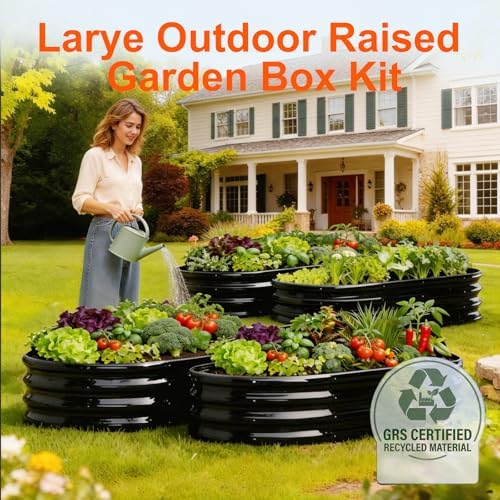 Rakukiri Raised Garden Bed Outdoor, GRS Certified Recycled Metal Planter Box 2 Sets, 4FT Galvanized Oval Herb Garden Kit, Bottomless Large Garden Beds for Vegetables Flowers, Rust-Resistant Black - Image 2