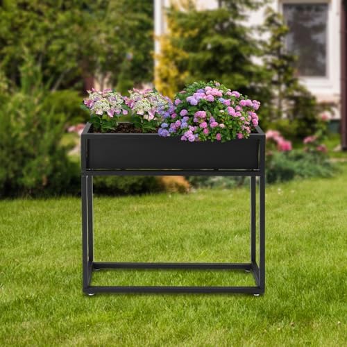 Metal Elevated Planter Box, 28" H Raised Garden Bed with Legs, Tall Rectangle Planter with Drainage System, Outdoor Indoor Elevated Garden Box for Vegetable Flower Herb Fruit (2, Black-28 H) - Image 2