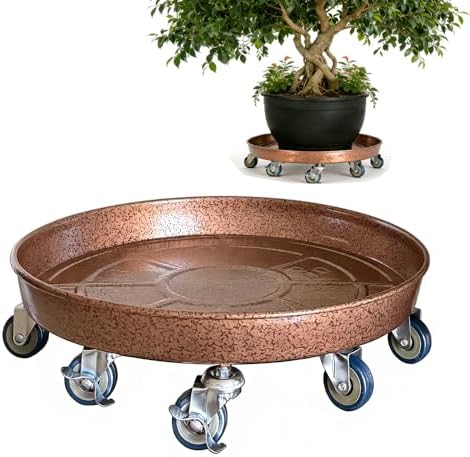 SIAMO 20" Heavy Duty Plant Caddy (570lbs Capacity)-Lockable Non-Scratch Swivel Casters Rolling Plant Stand Saucer for Large Ceramic Planters & Heavy Trees Indoor & Outdoor,Copper,1-Pack by SIAMO