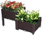 2 Pcs Plastic Elevated Garden Planters Box,Indoor/Outdoor Flower Pot,Large Planting Planter Boxes,Vertical Flower Pot Stand,with Drainage Plug,for Patio Porch Lawn Yard (Brown) by Unknown