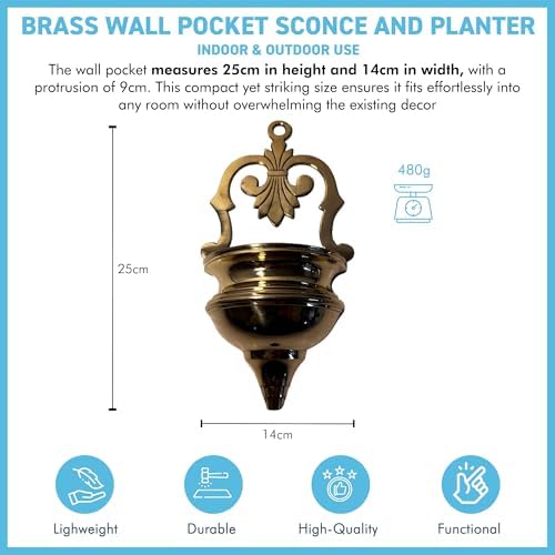 Thorness Brass Wall Pocket Sconce Planter, Wall Planter in gold finish for indoors or outdoors, perfect for displaying plants, and enhancing home decor - Image 4