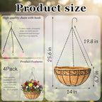 4 Pack 14 Inch Metal Hanging Planter Basket，Natural Round Coconut Hanging Plant Flower Pot，Coconut Coir Planter for Hanging Basket Flowers/Vegetables Home Garden Patio Decoration Flower - Image 6