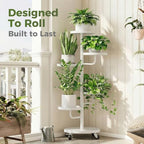 Bamworld Metal Plant Stands with Wheels Tall Plant Stand Indoor White - Image 3