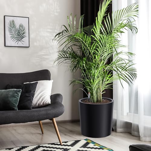 GarveeHome Set of 2 Tall Self-Watering Black Planters, 19.5" H x 19.9" Dia Large Straight Plastic Pots, Built-in Drainage, Water Level Monitor, Wheels, Indoor/Outdoor Flower Containers for Patio by GarveeHome