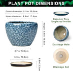 Ceramic Planter Pots - 8 Inch Planters for Indoor Outdoor Plants, Modern Flower Pot with Drainage Hole and Saucer, Round Ceramic Planter, Bookshelf Decor, Gifts for Gardeners, Stone Blue - Image 2