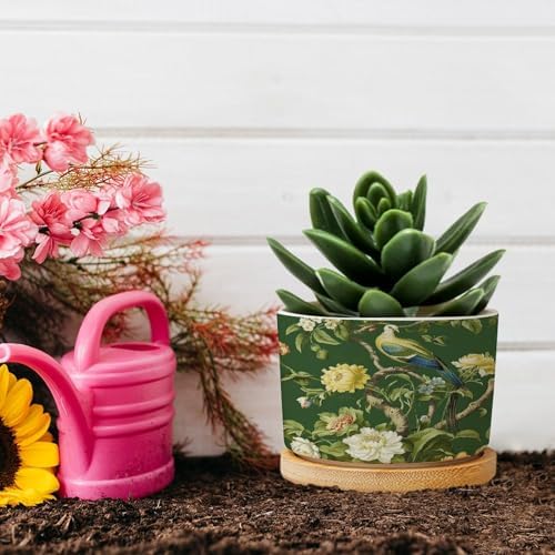Garden Green Chinoiserie Ceramic Planters Asian Peacock Floral Planters for Indoor Plants with Drainage Holes and Saucers Pot for Pots Outdoor Indoor Plants - Image 5