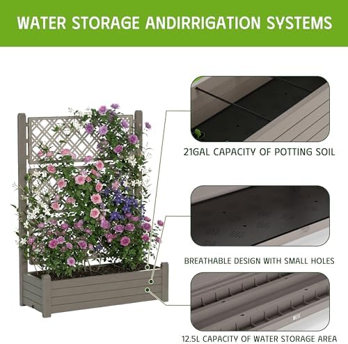 Elevated Raised Garden Bed with Trellis,Resin Planter Boxes Outdoor for Backyard Balcony,Large Patio Planter Box for Herbs Flowers Vegetables(Grey) - Image 4