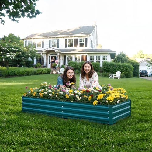 Raised Garden Bed Green, 8x4x1FT Garden box Outdoor for Gardening Vegetables Flower, Garden Raised Planter Box Large, Metal Raised Bed - Image 2