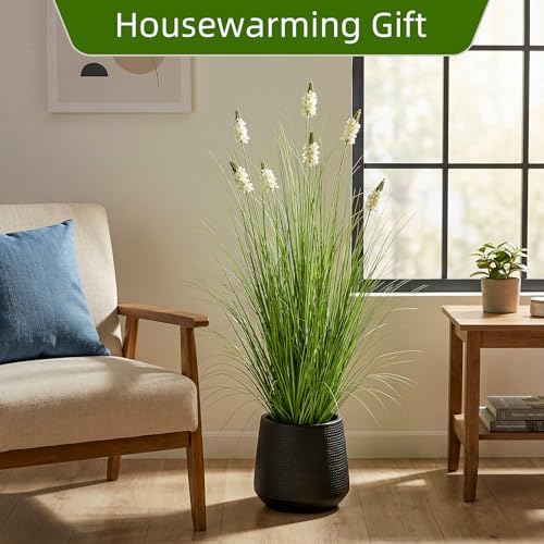 Artificial Plants Indoor Tall Grass Plants with Hyacinth Flower 47.2In Tall Artificial Ornamental Grass Green Onions Outdoor Fake Plants with Black Pot Home Office Decorative (1 Pack,White) - Image 6