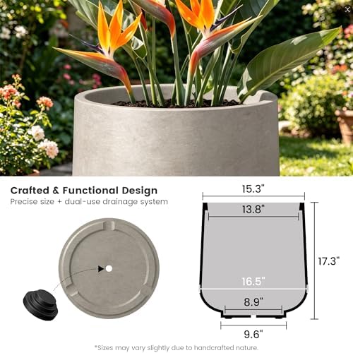 Kante Modern Home Minimalist 16.5" Dia Weathered Concrete Curved Planter - Image 6