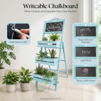 3-Tier Plant Stand, Wooden Plants Ladder Shelf Small Flower Pot Holder Display Storage Rack with Chalkboard for Garden Balcony Yard Florists (Blue) - Image 5