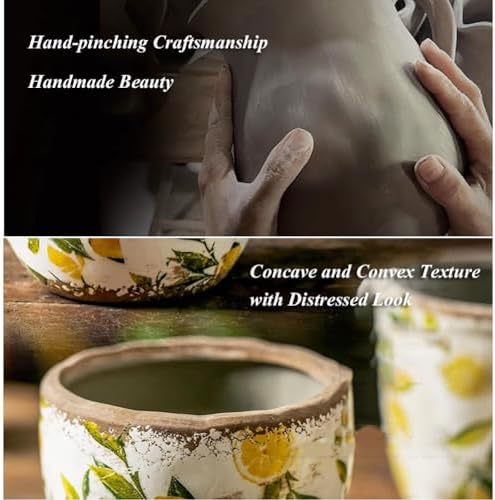 Ceramic Plant Pots for Indoor Plants, Yellow Vintage Planters for Succulents,Handmade Tuscan Flower Pots for Outdoor with Drainage Hole,Yellowl,with Hole - Image 5