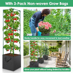 3 Pack Tomato Cage for Garden, Upgraded Fiberglass Garden Trellis with 3 PCS Grow Bags, Square Tomato Planter Support Garden Cages for Cucumber Vegetables Vertical Climbing Plants - Image 5