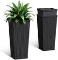 24 Inch Tall Plastic Planters (Set of 2) with Drainage Holes, Black by Acurax