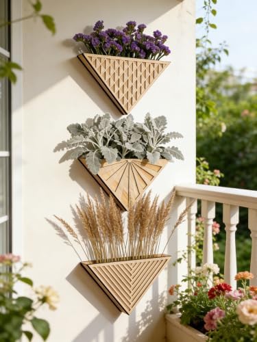 Wall Mounted Vase 1pc Wooden Triangle Wall Planter Geometric - Image 2