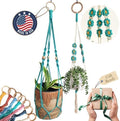 Set of 2 Macrame plant hanger with Daisies & Beads | Hanging plant holder Macrame Plant hangers outdoor and indoor hanging planters Plant stand indoor Boho Decor hanging planter stand (Ocean Teal) by HandmadeByUruba