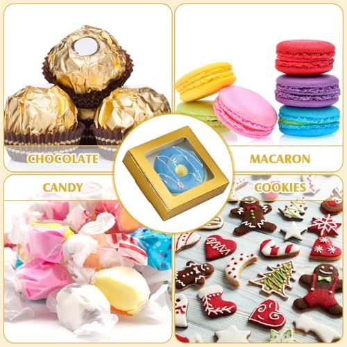 Zonon 60 Pcs Kraft Paper Boxes with Window 4.13 x 4.13 x 1.18 Inch (Gold) - Image 5