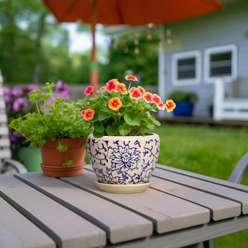 6 Inch Plant Pot, Ceramic Planters for Snake Plants, Retro Blue - Image 4