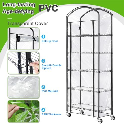 5-Tier Greenhouse with Caster Wheel, Shelf Height Adjustable Metal Shelf - Image 5