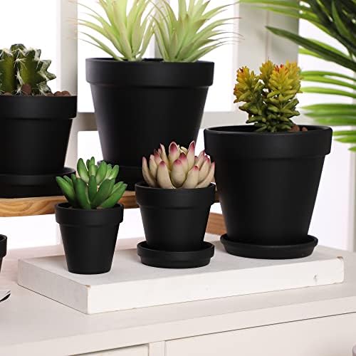 Yishang Large Terra Cotta Pots with Saucer- 6 Pack Large 6'' Terra Cotta Plant Pot with Drainage Hole, Flower Pot with Tray, Terracotta Pot for Indoor Outdoor Plant(Black) - Image 5