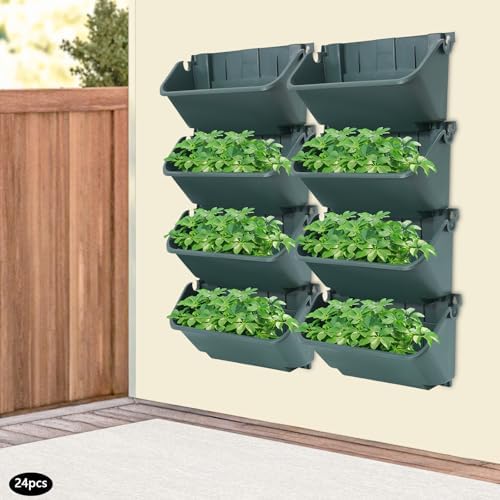 Vertical Wall Planter with 24 Pots, Wall-Mounted Hanging Garden Planter - Image 7