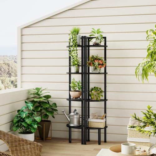 Tajsoon Small Corner Shelf Stand 4 Tier 48.5" with Metal Frame, Black - Image 7