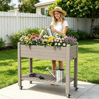 Raised Garden Bed with Shelf, Rolling Resin Planter Box, Gray - Image 6