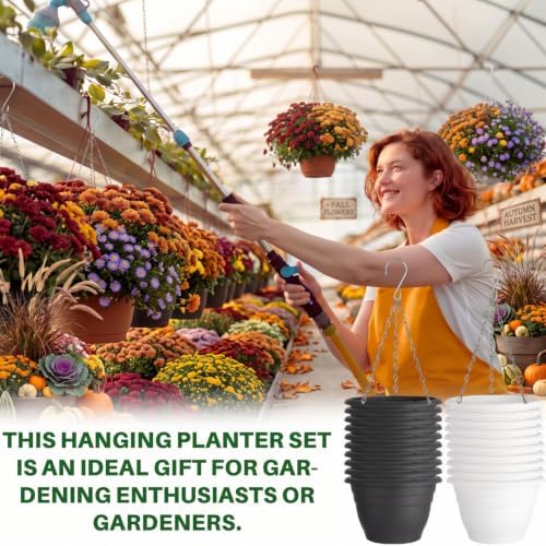 20 Pcs 10 Inch Plastic Hanging Planter Bulk Self Watering Hanging Baskets for Plants with Holes and Chain Plant Pot Outdoor Indoor Planter for Garden, Balcony, Porch, Patio Decor - Image 4