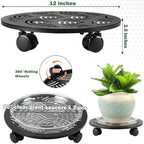 3 Packs 12" Large Metal Plant Caddy with Wheels Heavy-duty Plant Dolly Pot Mover Rollers Rolling Plant Stands Indoor Outdoor Wheeled Plant Holder Coaster Trolley, Black - Image 3