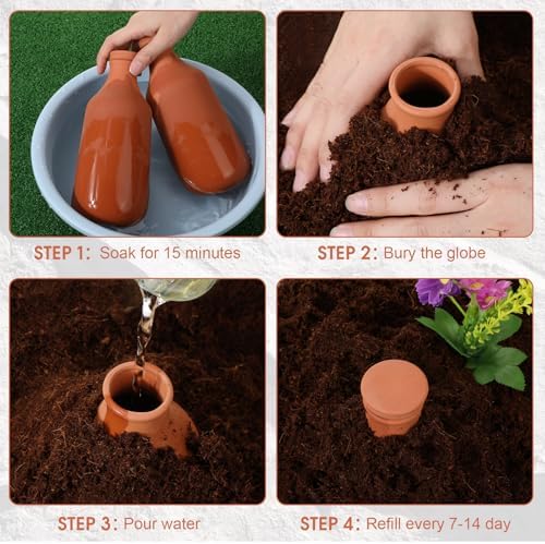 DoubleFill Ollas Terracotta Watering Pots, 24 oz, 4 Pcs - Image 3
