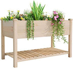 BIRASIL Outdoor Wood Raised Garden Bed, Elevated Reinforced Large Planter Box with Storage Shelf for Vegetable Flower Backyard Patio Gardening Balcony (48”L, Natural Wood) by BIRASIL