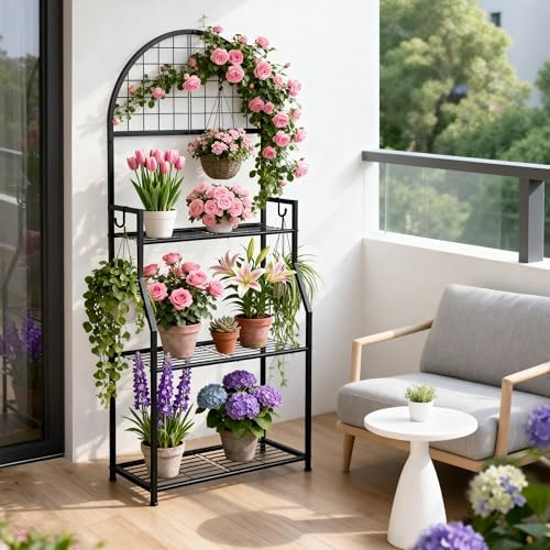 VGMiu 3 Tier Plant Stand Indoor Outdoor, Metal Plant Shelf for Multi Plants - Image 3