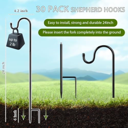 30Pcs 24 Inch Shepherds Hook for Outdoor Adjustable Bird Feeder Pole - Image 2