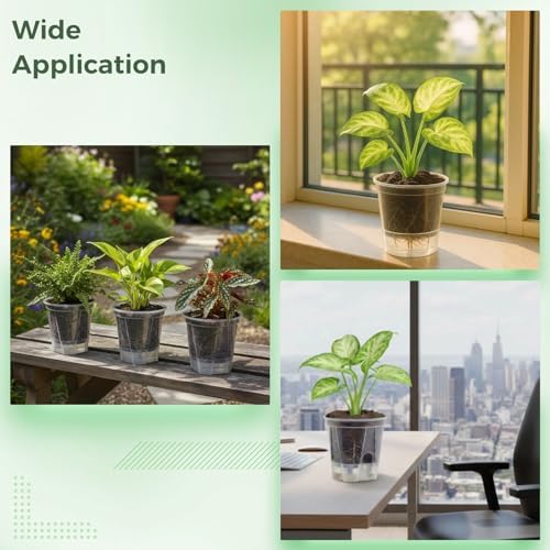 OMISTAR 9 PCS Self-Watering Pot with Reservoir, Clear Plastic Plant Pots with Air and Drainage Holes, Indoor and Outdoor Flower Planters for Home Office, Healthy Root Growth - Image 5