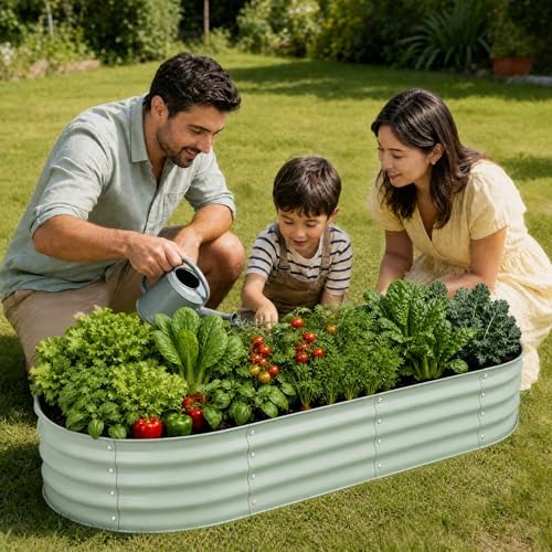 Galvanized Raised Garden Bed, Outdoor Planter Box for Gardening Metal Oval Raised Bed for Vegetables Flowers Herb & Fruit Easy Assembly Patio Kit for Planting Plants-Lime GREEN-6XSX1FT-2PCS - Image 7