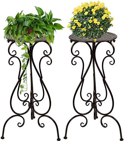 NAKUPE 2 Pack Plant Stands Indoor Outdoor, Metal Flower Pot Holder 22.5 inch Tall, Heavy Duty Pedestal Plants Stand for Patio Garden Porch Corner Balcony, Brown by BuyNow