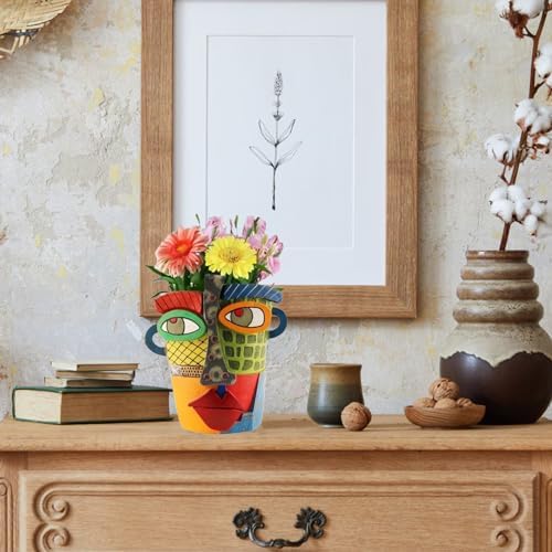 TOZLU Abstract Face Head Planter Picasso Colorful Art Resin Flower Pot - Image 4