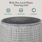 Worth 12" and 14.5" Round Planters, Lightweight Magnesium Oxide Cement Plant Pot, Raised Pattern Concrete Look with Drainage Hole, Grey - Image 3