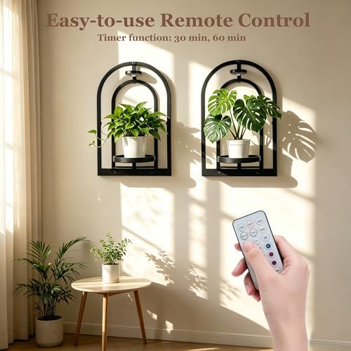 Hyindoor Wall Plant Holder with Grow Light & Remote Control, Wall planters for indoor plants, Wall Mounted Hanging Planter, Plant Wall Shelf Frame for Living Room, 2 Pack - Image 3