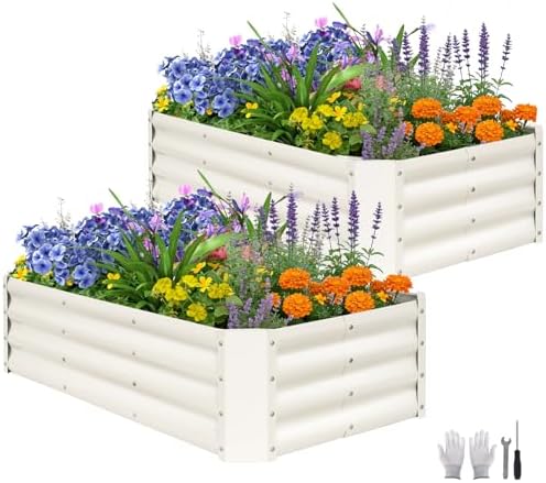 2 Pcs Raised Garden Bed Outdoor 4x2x1ft, Metal Planter Boxes, White by ZORMY