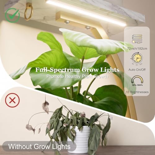 BACEKOLL Plant Stand Indoor with Grow Lights, 6 Tiered Tall Plant Shelf, 63" Metal Plant Stand for Indoor Plants Multiple, Half-Moon Plant Rack Display Shelf, 2 Pcs Plant Holder for Living Room (Faux Marble White + Gold) - Image 3