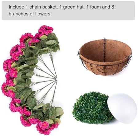 INSPRING Geraniums Artificial Flowers Hanging Basket for Outdoors Outside Decoration, 8 Bundles Silk Flowers Fake Plants Look Real UV Resistant for Porch Home Patio Balcony Yard, Fuchsia - Image 5