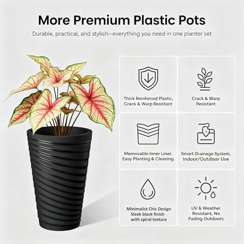 Kante 2-Pack All-Weather 15" H Round Tapered Black Plastic Planters - Image 2