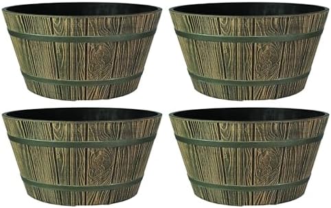 The HC Companies 16 Inch Round Whiskey Barrel Planter, Aged Oak, 4-Pack by TheHCCompanies
